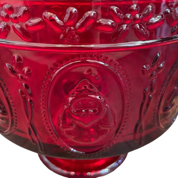 JINGLES & JOY Snowman Trifle Bowl Footed Serving Dish Embossed Holiday Red NEW - Picture 8 of 12